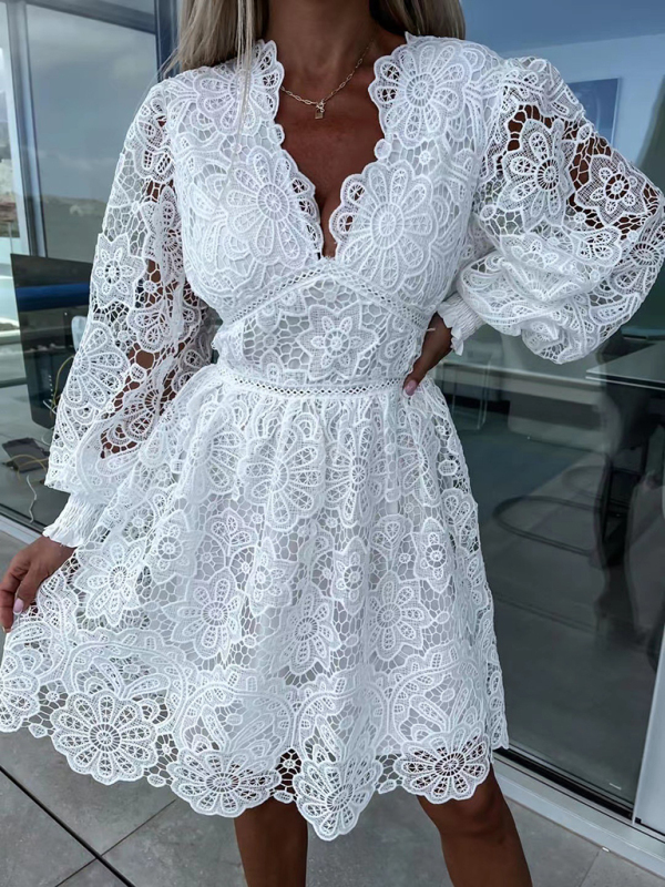 Mature Women Summer Sexy Hollow Lace Short Dress