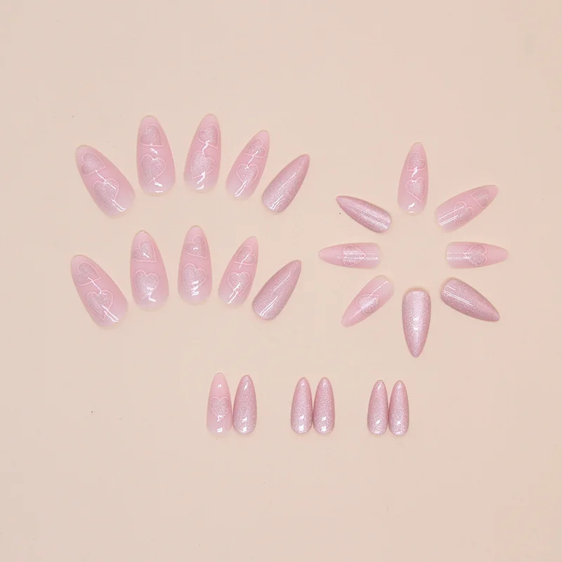 Churchf Churchf Cat's Eye Wearing Armor Removable Oval Nail Piece Nail Pink Love Nail Patch 24 Pieces
