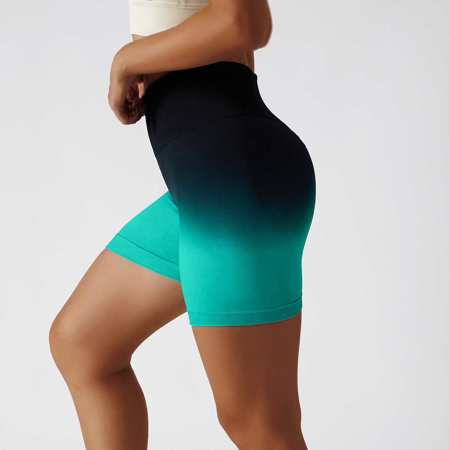 Buy Hergymclothing Black Lake Green high waist scrunch butt lifting gradient printing seamless workout shorts online