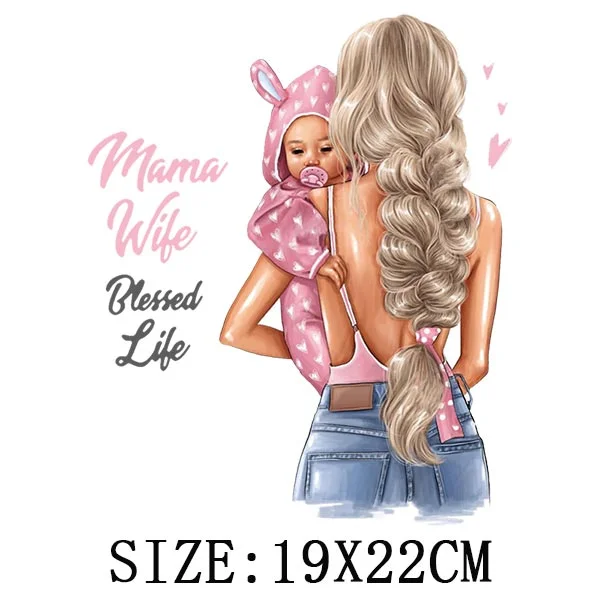 Mom&Baby Iron On Transfer For Woman Clothing DIY Washable Thermal Stickers On T-shirt Lovely Design Appliqued Patches On Clothes