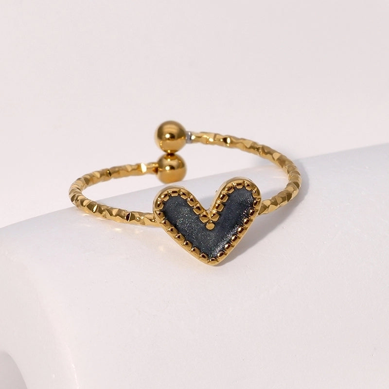 Cute Vintage Style Heart Shape 304 Stainless Steel 18K Gold Plated Enamel Open Rings