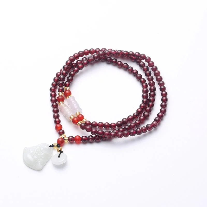108 Garnet Gourd Leaf Necklace Blessing Protection Mala Bracelet