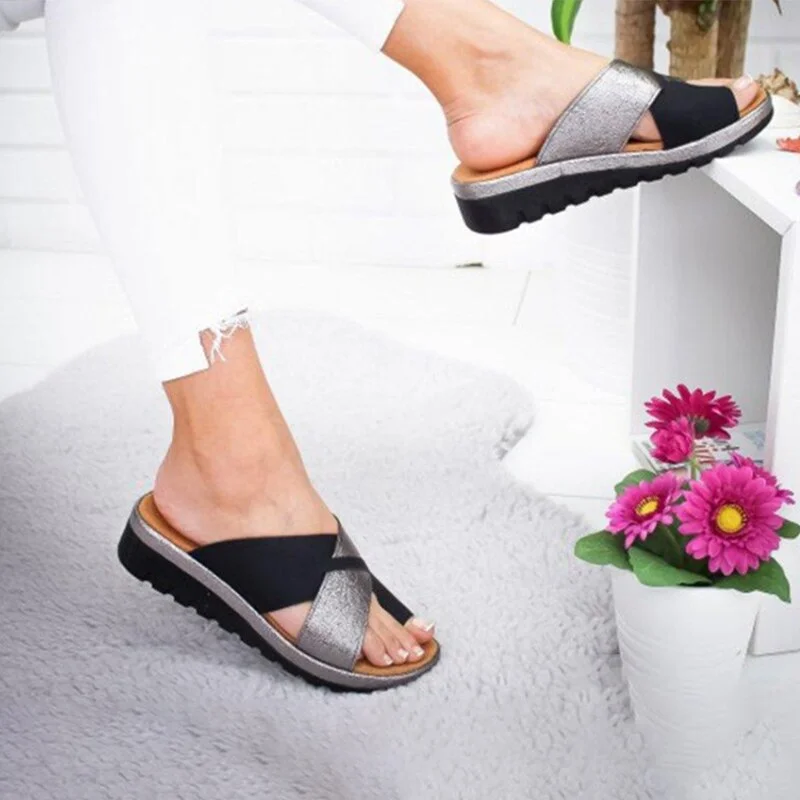 Qengg New Summer Women Big Toe Correction Sandals Flip Flop Platform Wedge Shoes Fashion Cross Strap Ladies Casual Footwear Plus Size