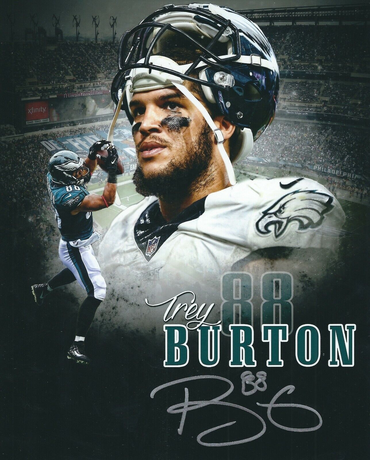 Autographed TREY BURTON Philadelphia Eagles 8x10 Photo Poster painting w/COA