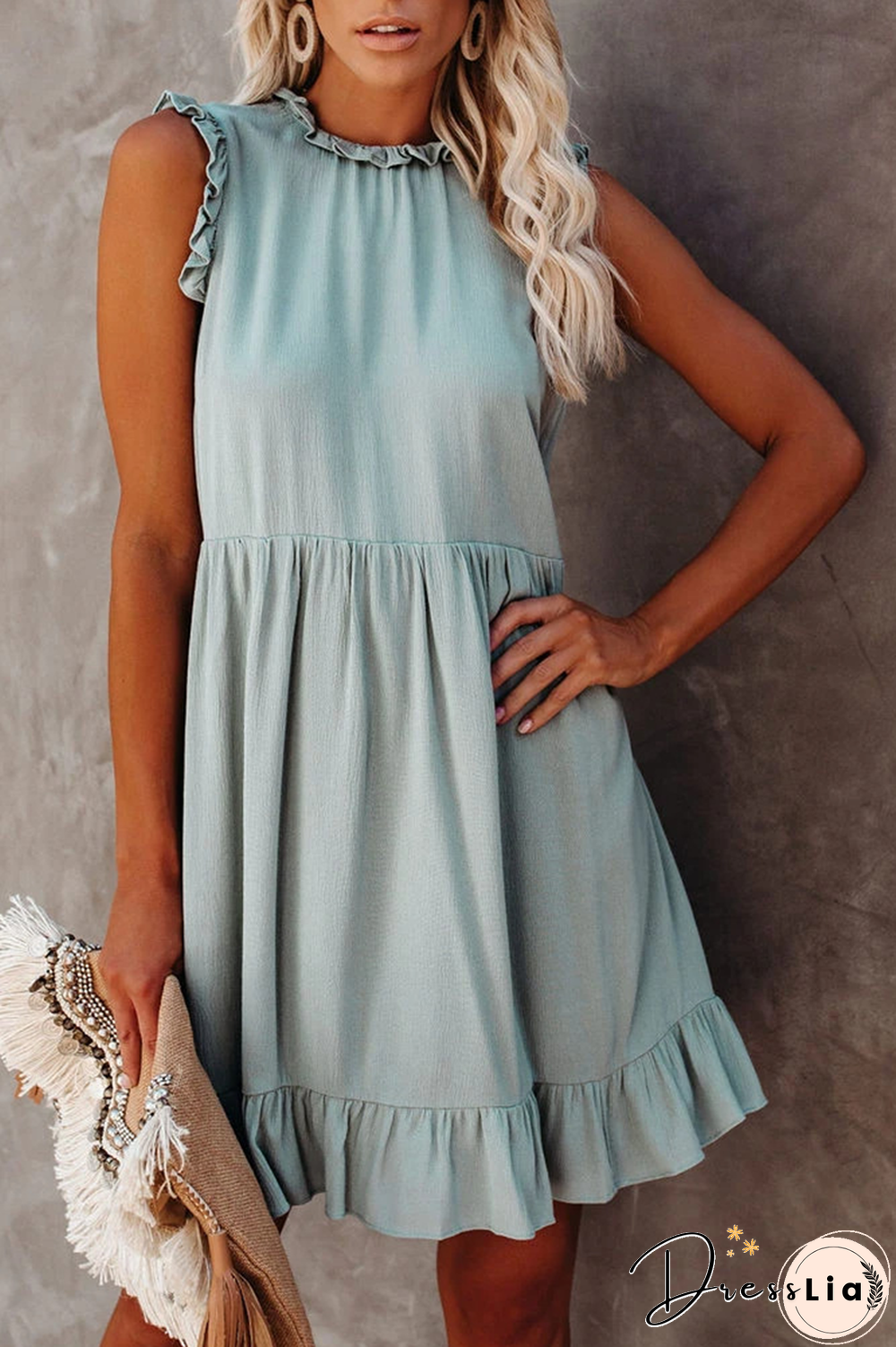 Casual Solid Flounce Half A Turtleneck Cake Skirt Dresses(3 colors)