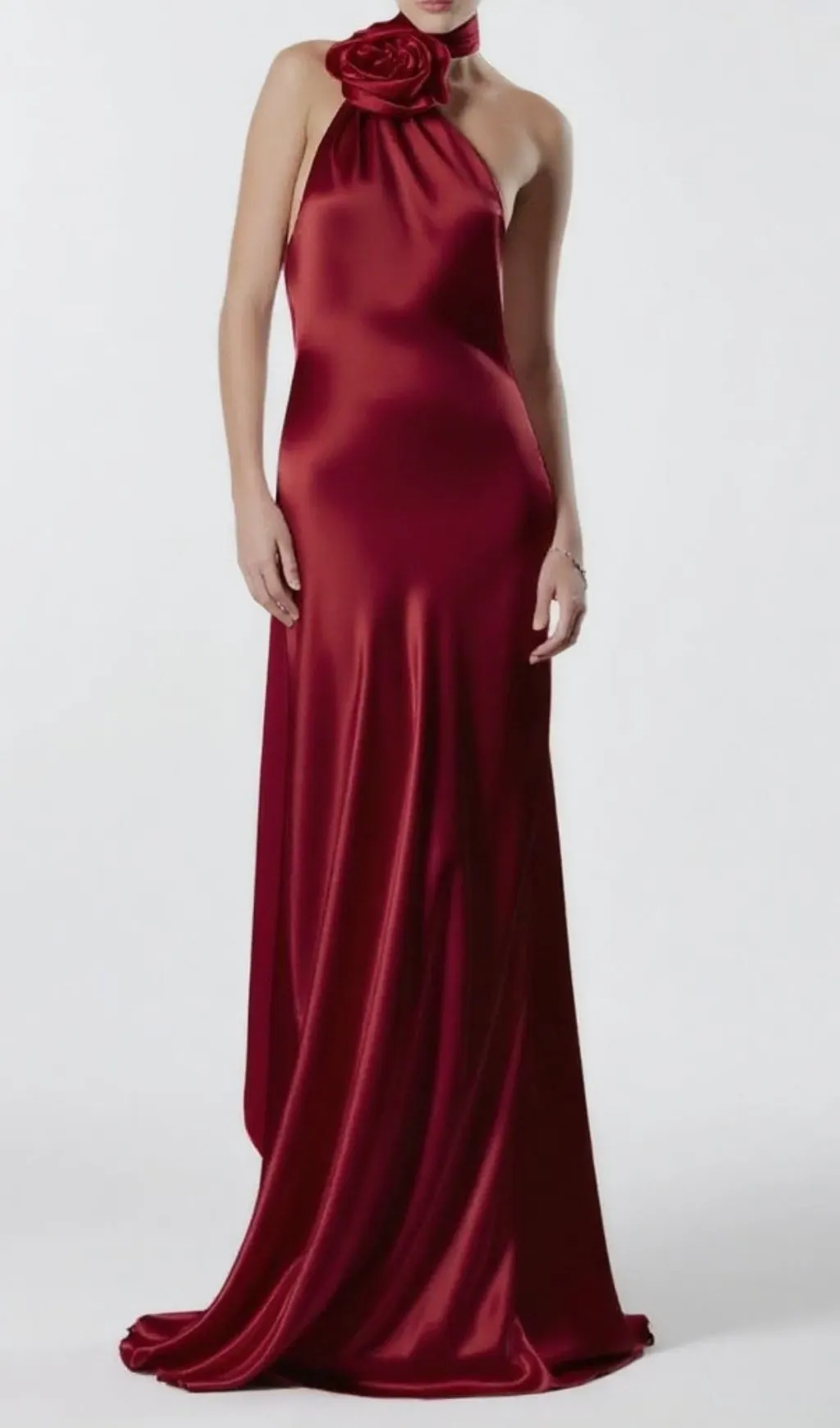 Flowering Girl Women Carmelo Red Flower Halter Maxi Dress 