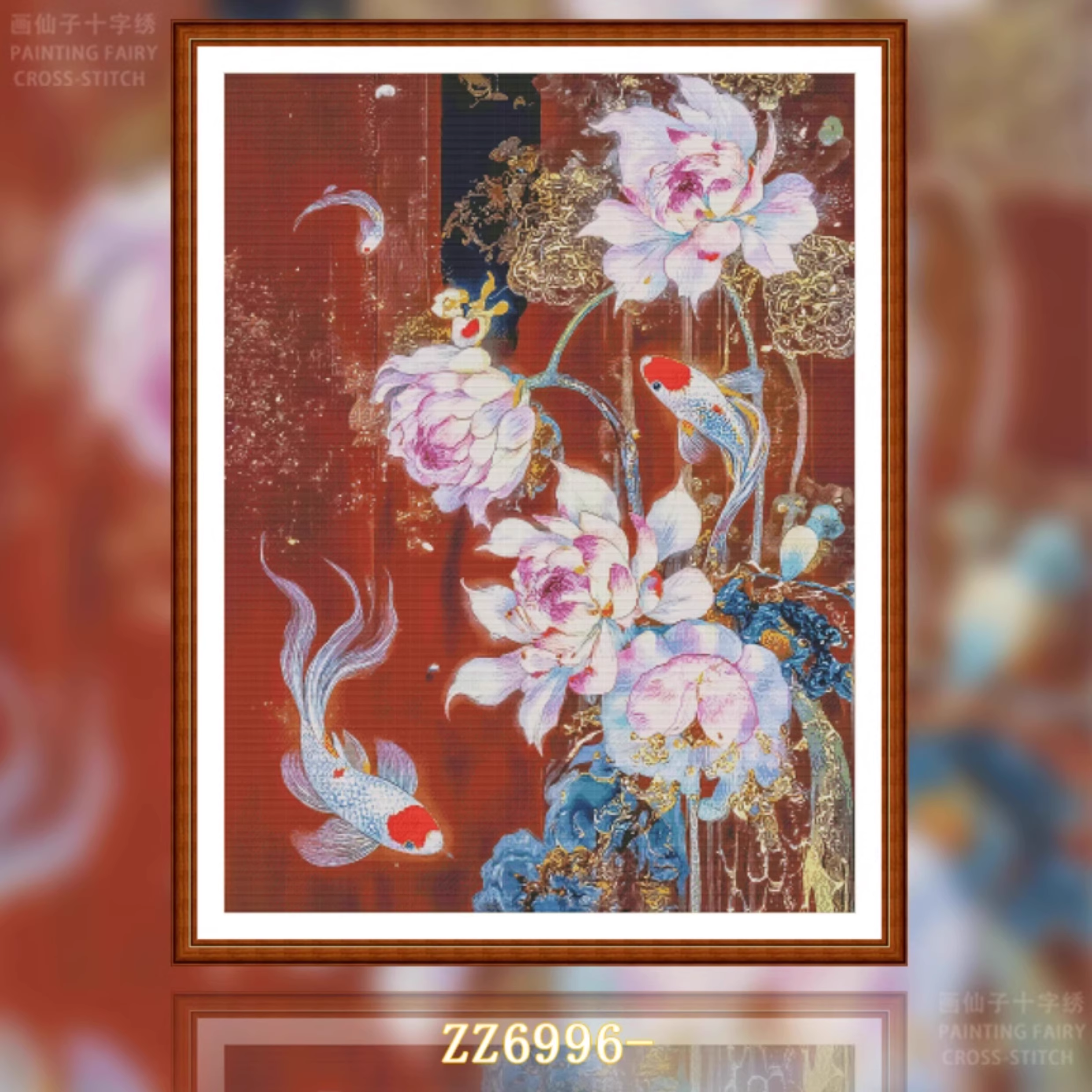 1set DIY Printed Cross Stitch Kit, 【ZZ6996- Lotus Rhyme Koi】 Painting Fairy Cross Stitch