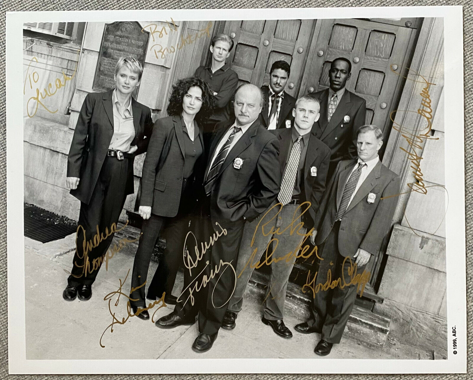 NYPD Blue Cast Signed 8x10 B&W Promo Photo Poster painting - Dennis Franz, Kim Delaney AUTHENTIC