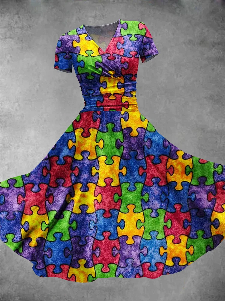 Women's Autism Rainbow Puzzle Art Print Maxi Dress