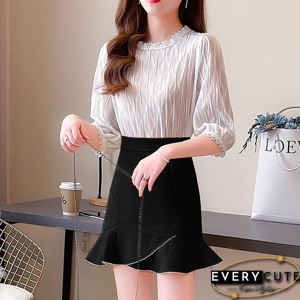 Sweet Round Collar Tee+Fishtail Skirt P15822