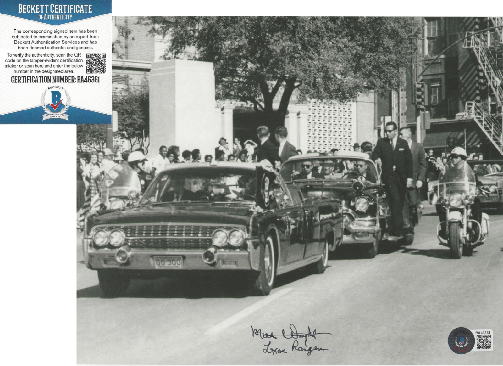 MILTON T. WRIGHT JFK ASSASSINATION TX DRIVER SIGNED 8x10 Photo Poster painting BECKETT COA BAS