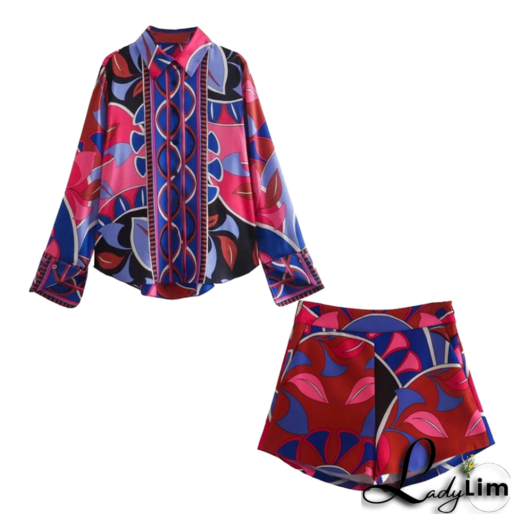 Single-breasted Printed Shirt and Bottom