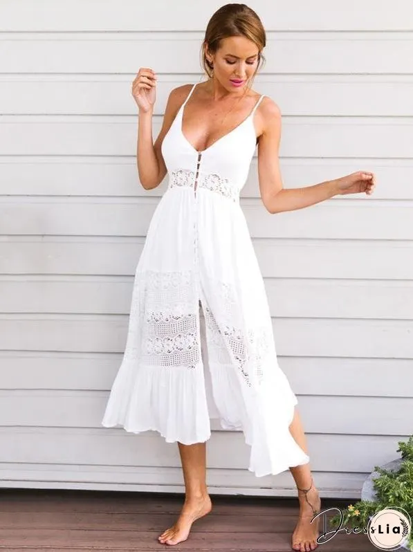 Spaghetti Strap Lace Splice Beach Maxi Dress