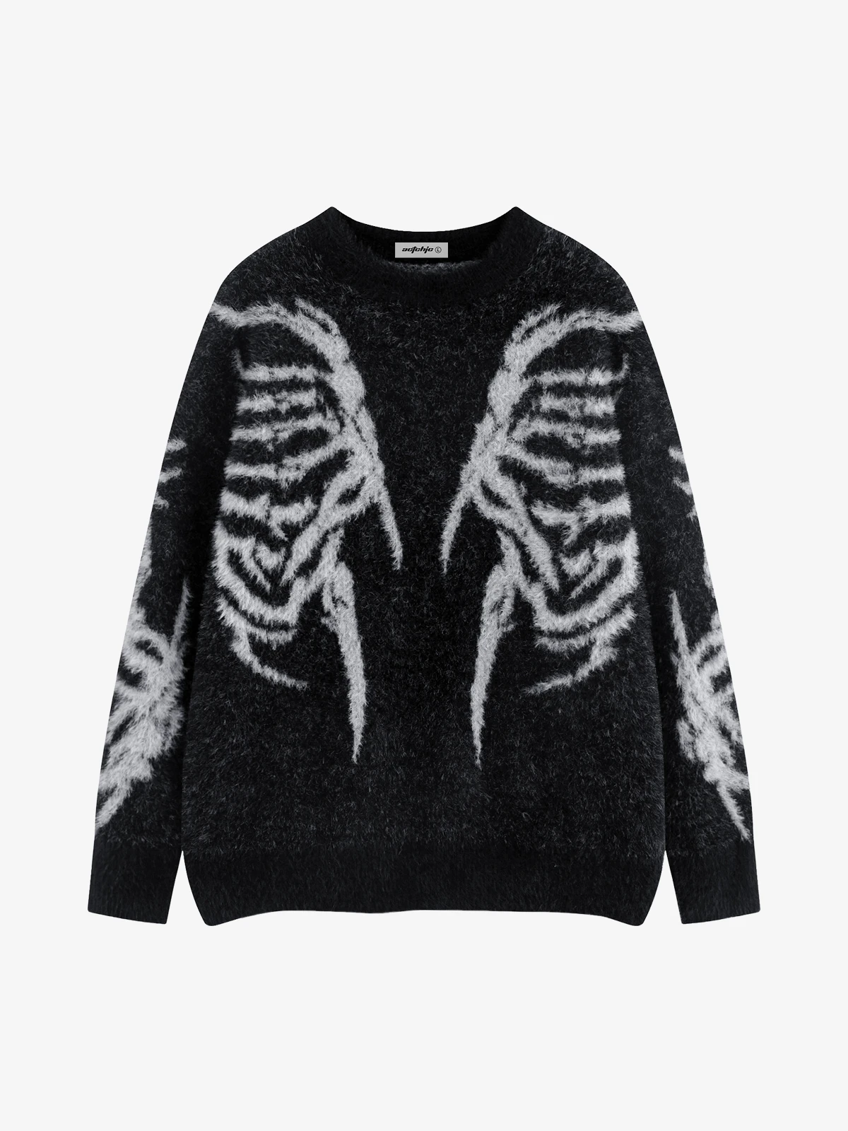 Black Act Chic Skeleton Graphic Plush Oversized Sweater Front