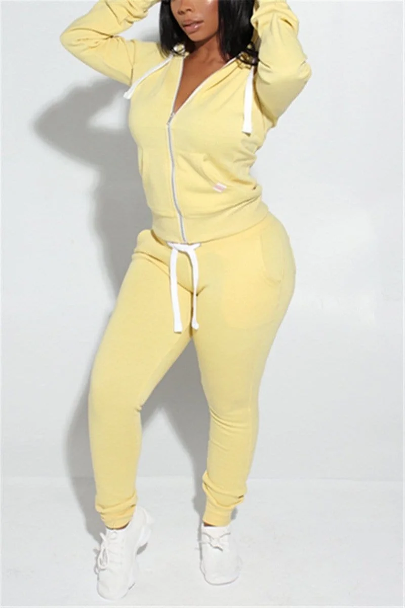 Casual Hooded Zipper Sweatshirt Two Piece