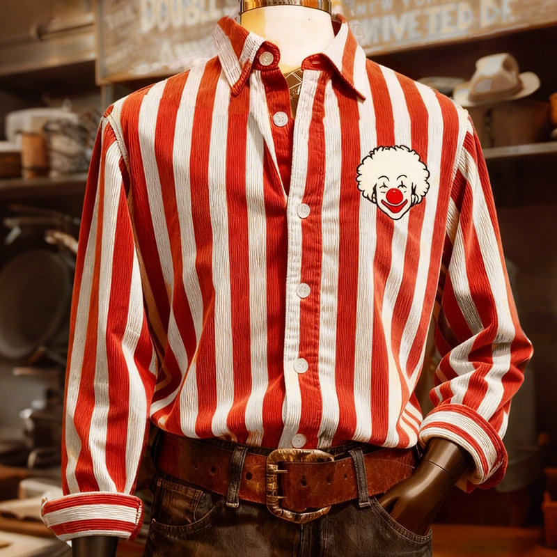 Men's Carnival Clown Striped Print Long-sleeve Casual Shirt elevenforest