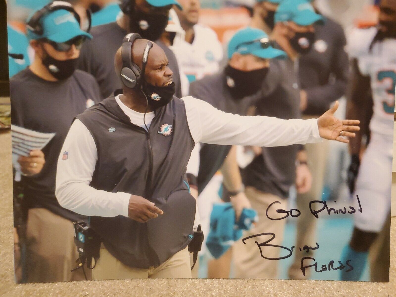 Brian Flores Signed 8x10 Photo Poster painting Miami Dolphins Head Coach Autographed