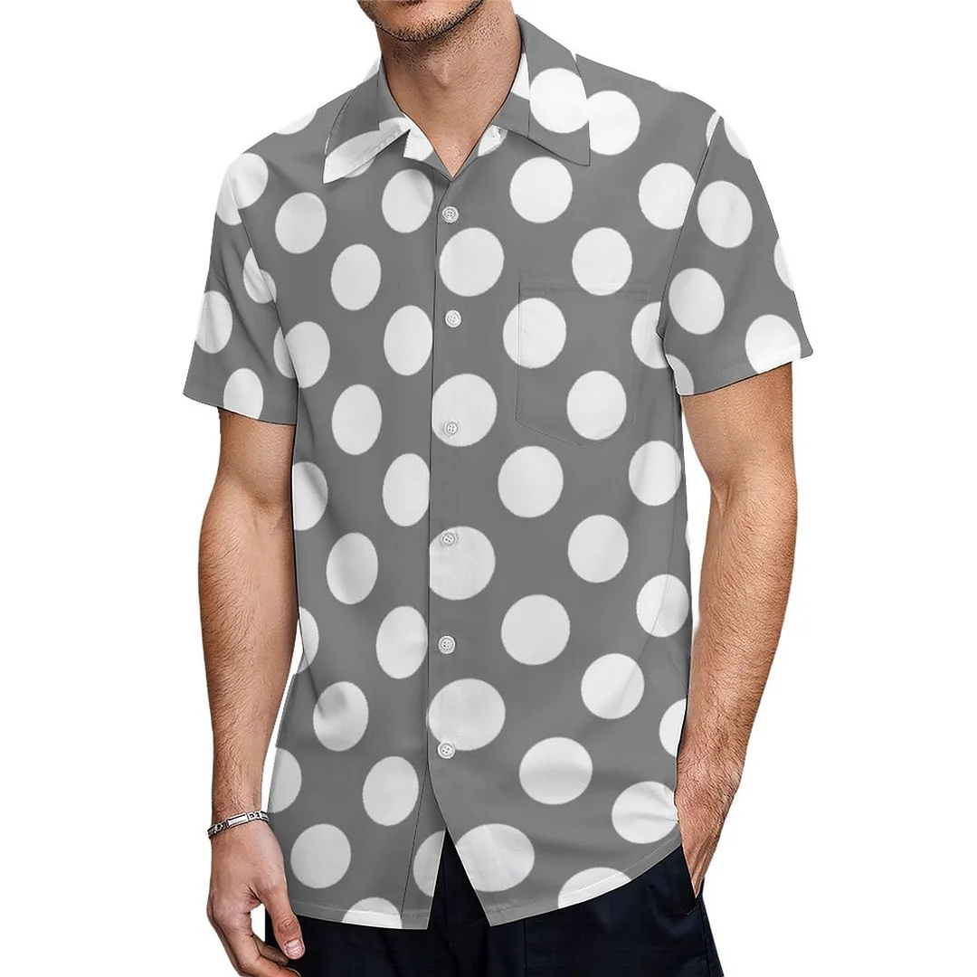 Short Sleeve Dark Grey Polka Dot Hawaiian Shirt Mens Button Down Plus Size Tropical Hawaii Beach Shirts
