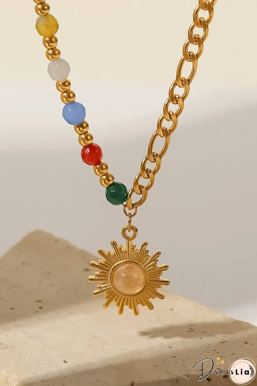 Opal Sun Shape Pendant Necklace