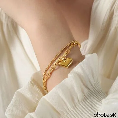 Heart Shape Lobster Closure Chain Bracelet