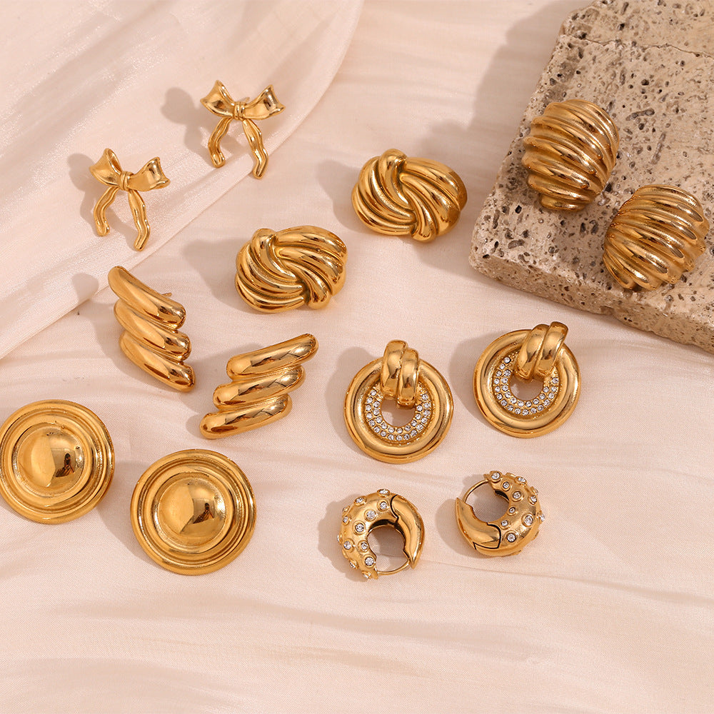 Fashion Personality Niche Design Earrings Stainless Steel 18K Gold Plated Oval Bow Earrings For Women