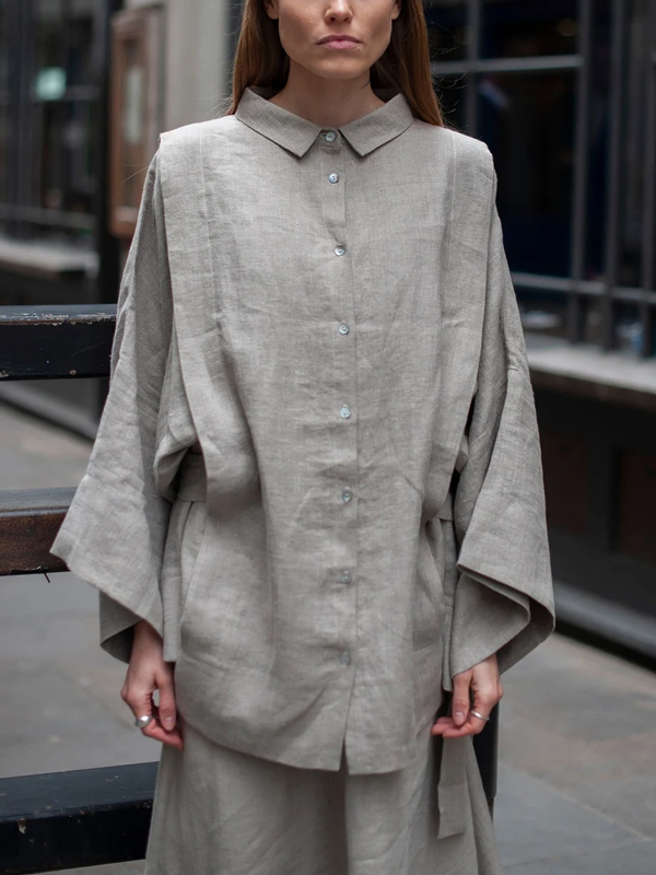 Lapel Cotton And Linen Solid Color Shirt hjn Shicloths