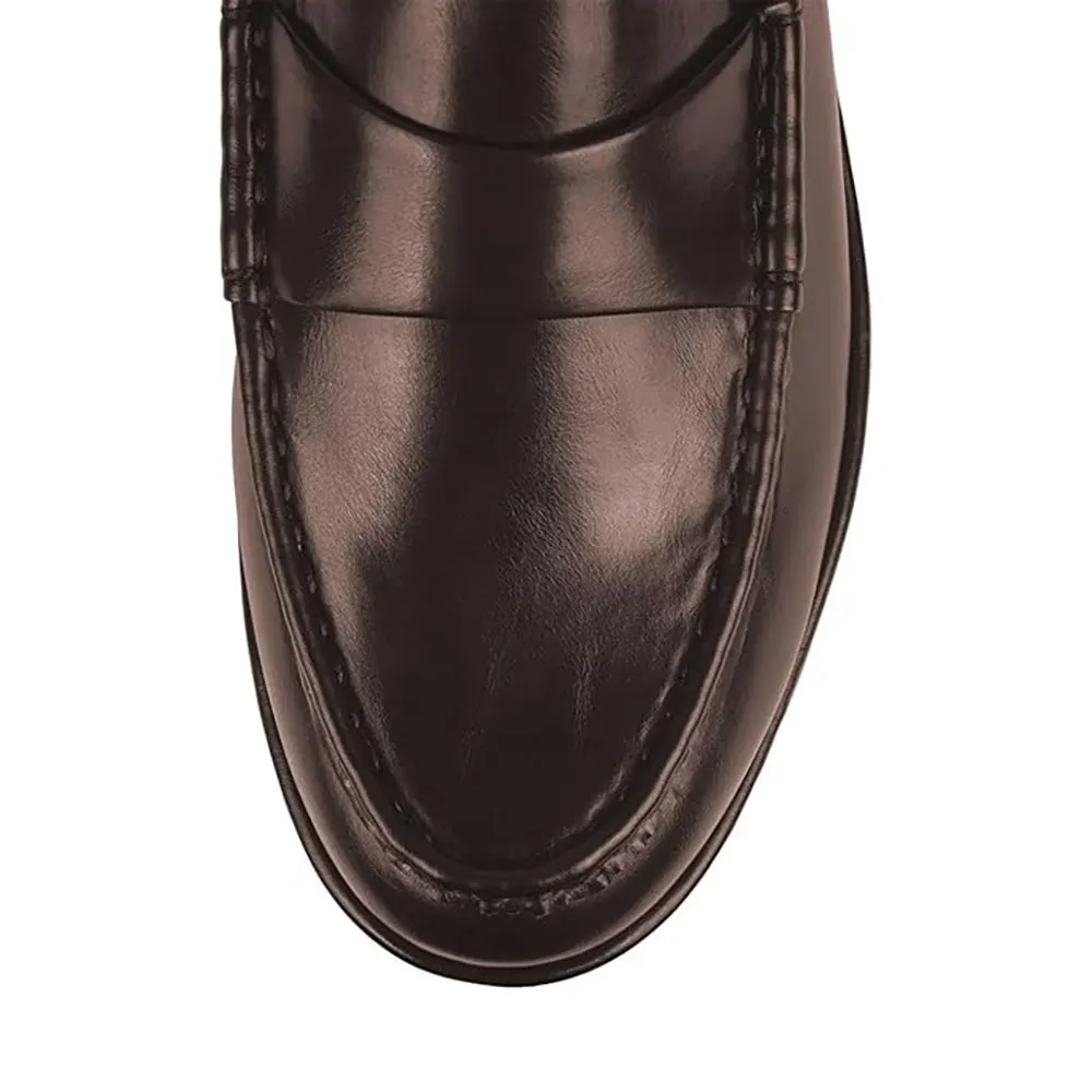 Chic Brown Round Toe Wedge Heel Slip On Platform Loafers Women