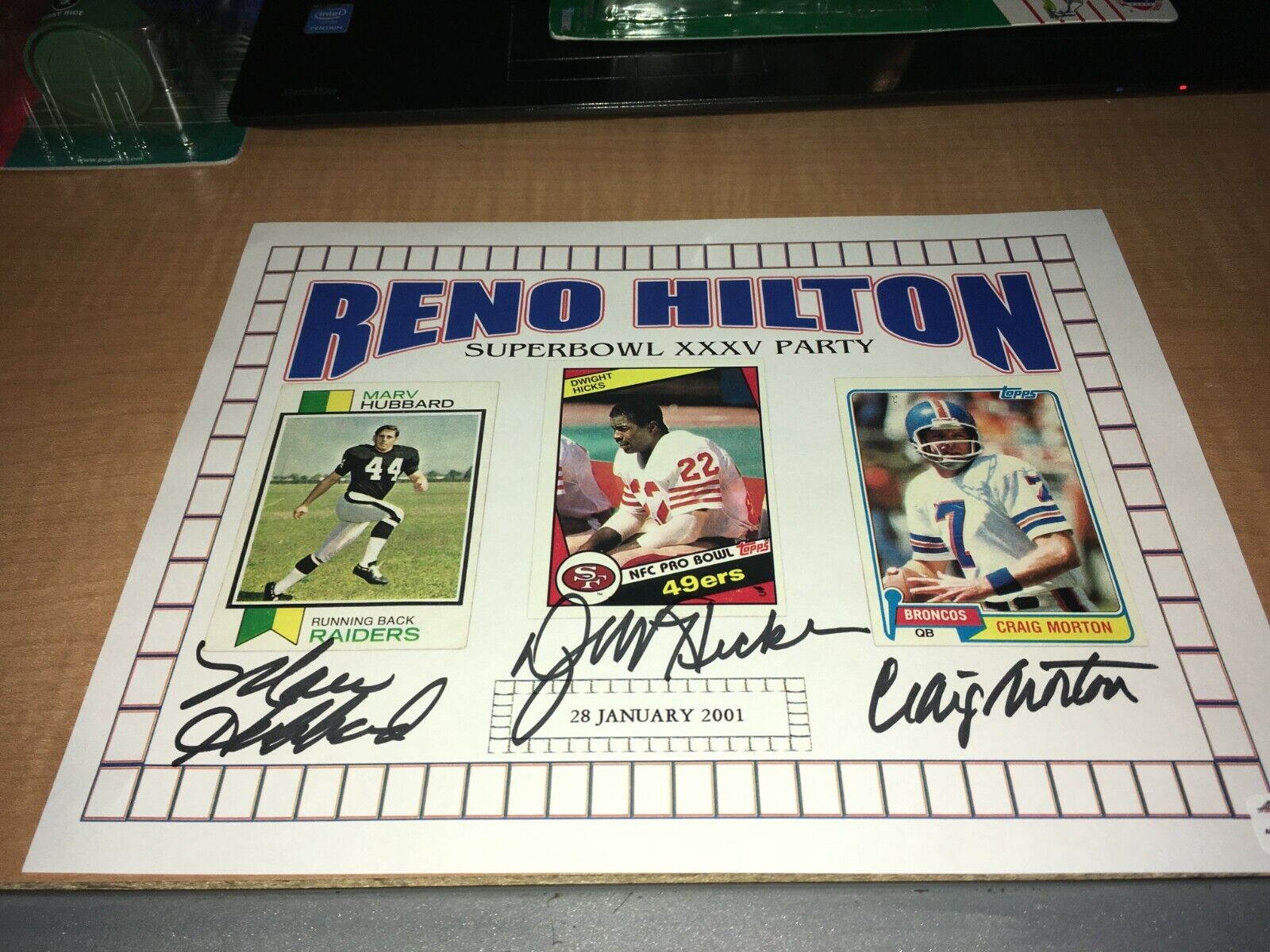 2001 Reno Hilton Superbowl XXXV Party Flyer Signed by 3 W/Our COA