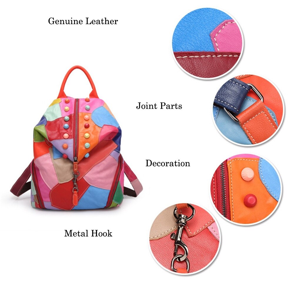 Metal Hook and Detail of Woosir Colorful Soft Leather Backpacks for Women