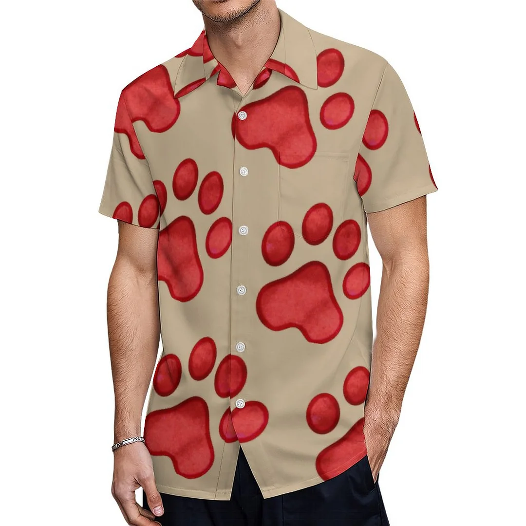 Short Sleeve Red Black Animal Paw Print Hawaiian Shirt Mens Button Down Plus Size Tropical Hawaii Beach Shirts