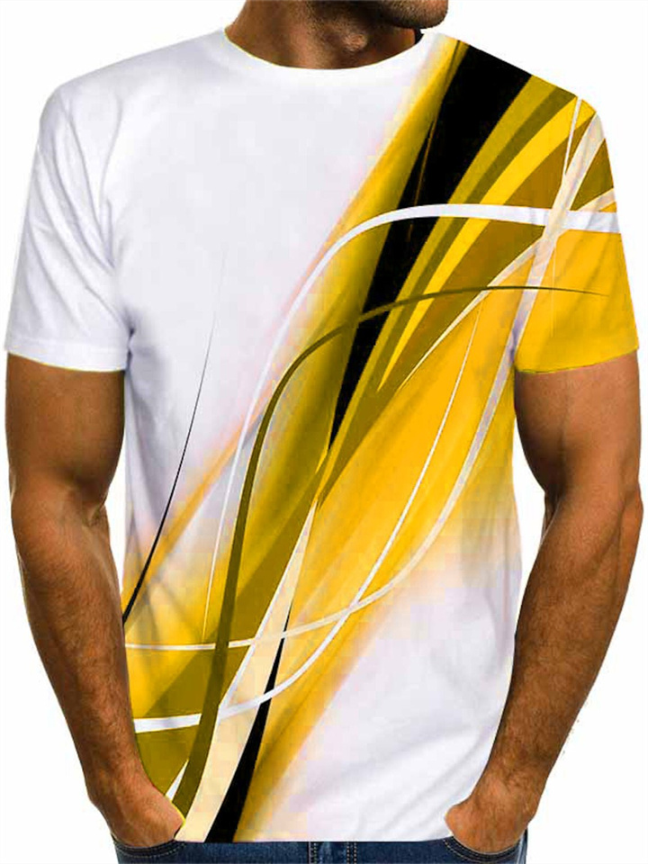 Men's T Shirt Tee Shirt Graphic Round Neck Blue Purple Yellow Orange Red 3D Print Daily Going Out Short Sleeve Print Clothing Apparel Streetwear