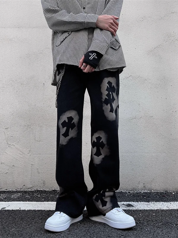 Vintage Cross Color Block Straight Loose Pants