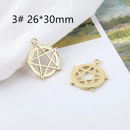 10pcs Hollow Geometric Metal Charms Pendants Triangle/Tree Heart/Star/Sun/Letter Heart Charms For DIY Handmade Earring Jewelry Accessories