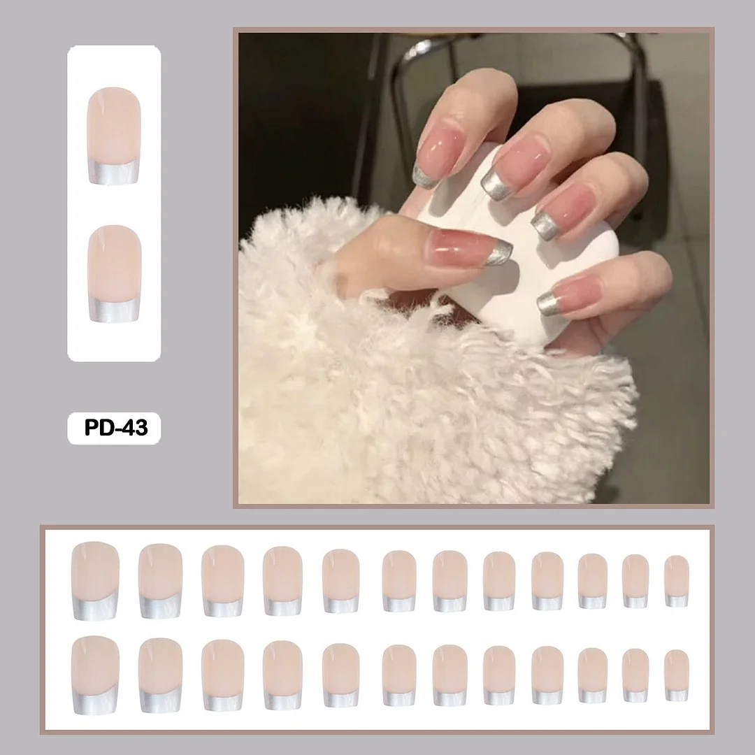 French Mordern stylish Elegant Gold Sliver Edge Line Wearable False Nails-Nail Inspo