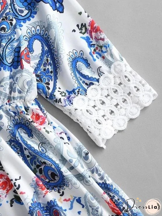 Paisley Print Crochet Panel Mini Dress