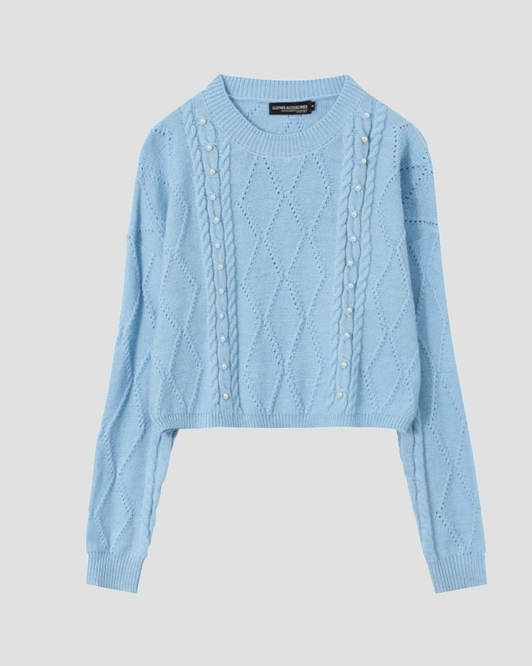 Y2K Solid Color Pearl Pullover Sweater-luchamp:luchamp