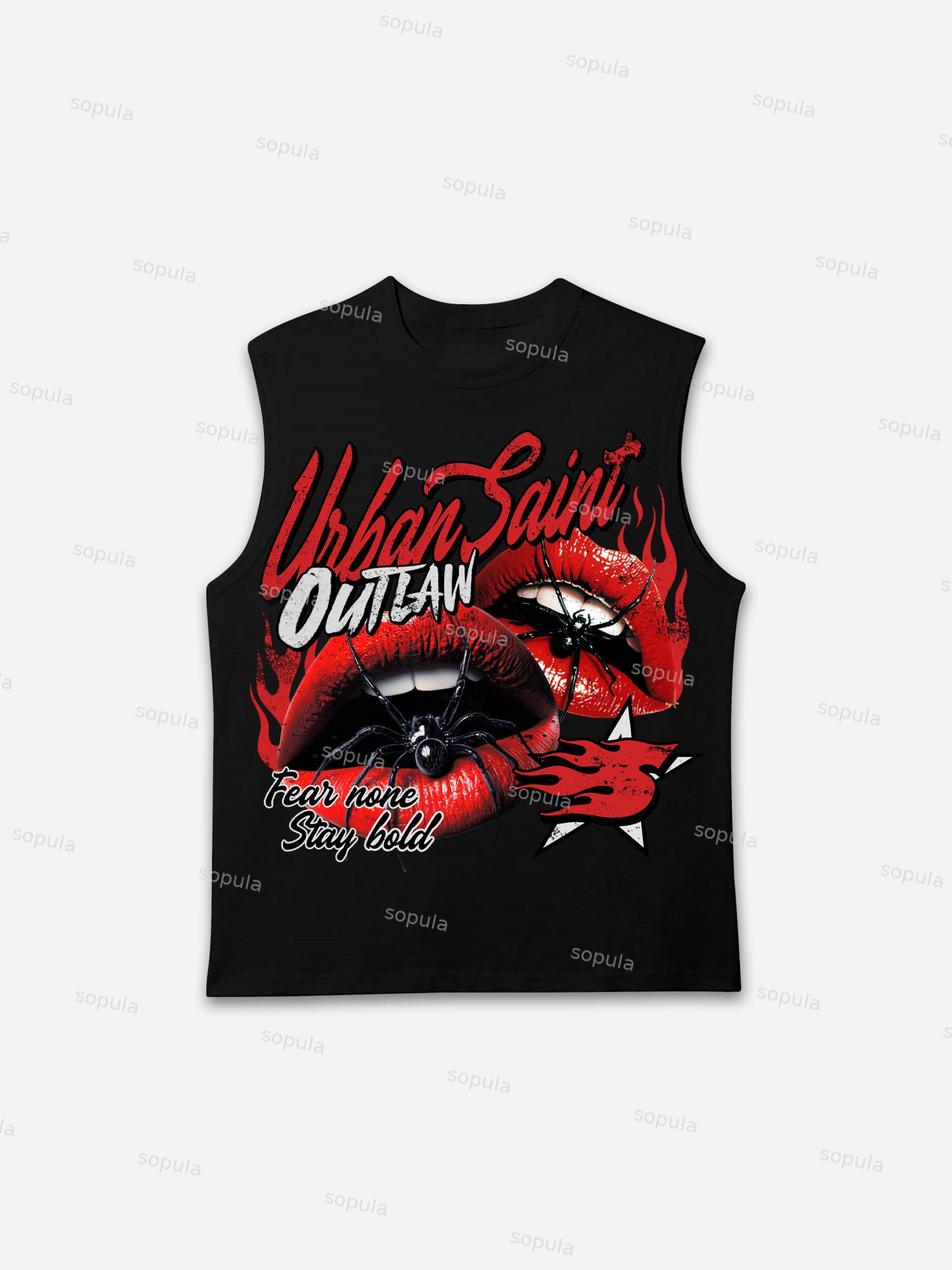 Vintage Spider Red Lip Graphic Tank Top