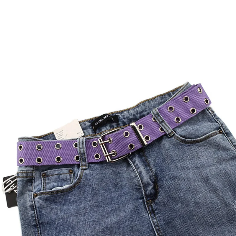 Harajuku Wide Belt Canvas Web Double Grommet Hole Buckle Belt Female Male Hot Waist Strap Belts for Women Men Jeans