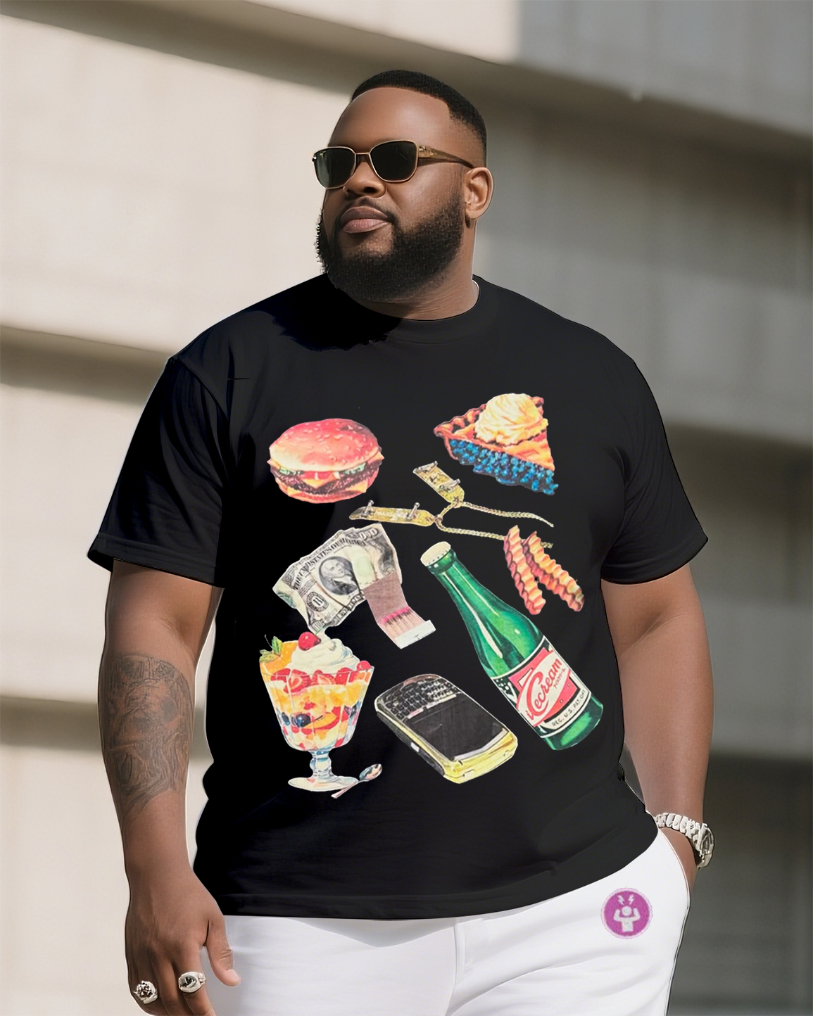 Big & Tall Men's Street Fashion I Free Pressure Items Printed Crewneck T-Shirt Shorts Suit