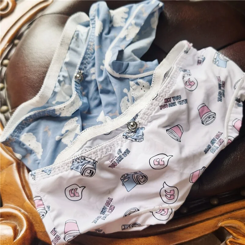 Billionm Colors Ice Silk Printing Cute Students Low Waist Cartoon Plaid Women's New Underwear Lolita Fruit Animal Fashion Panties Bow