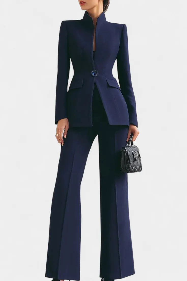 Structured High-Neck Blazer with Wide-Leg Trousers Set