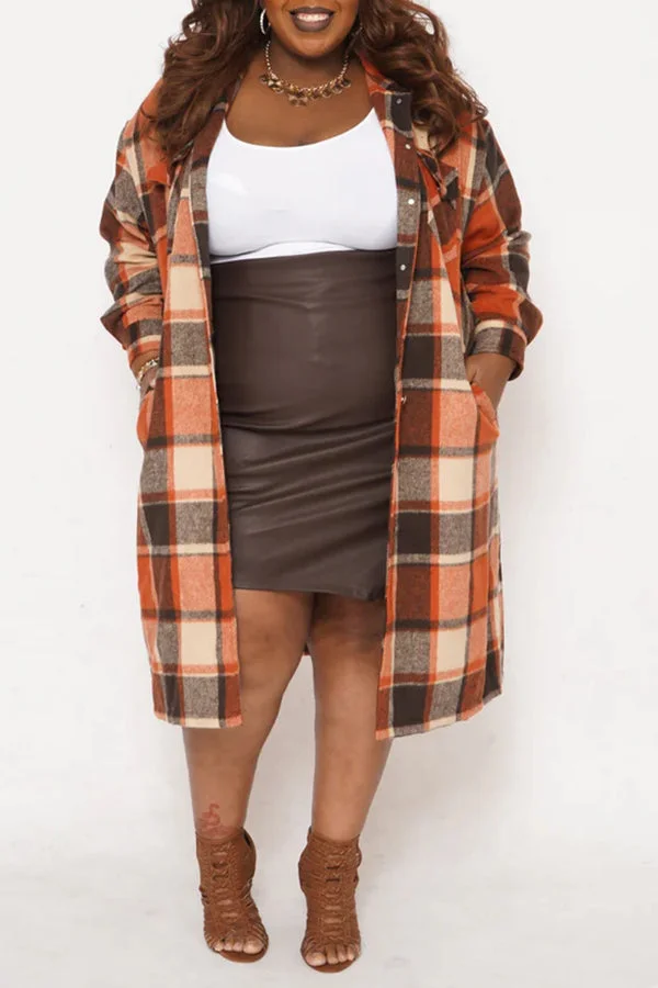Plaid Print Leisure Tailored Long Shirt Jacket