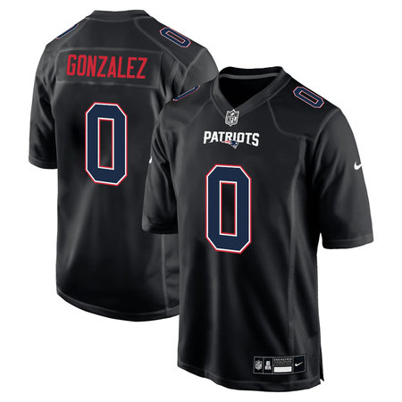 Men's New England Patriots #0 Christian Gonzalez Carbon Black Fashion Game Jersey