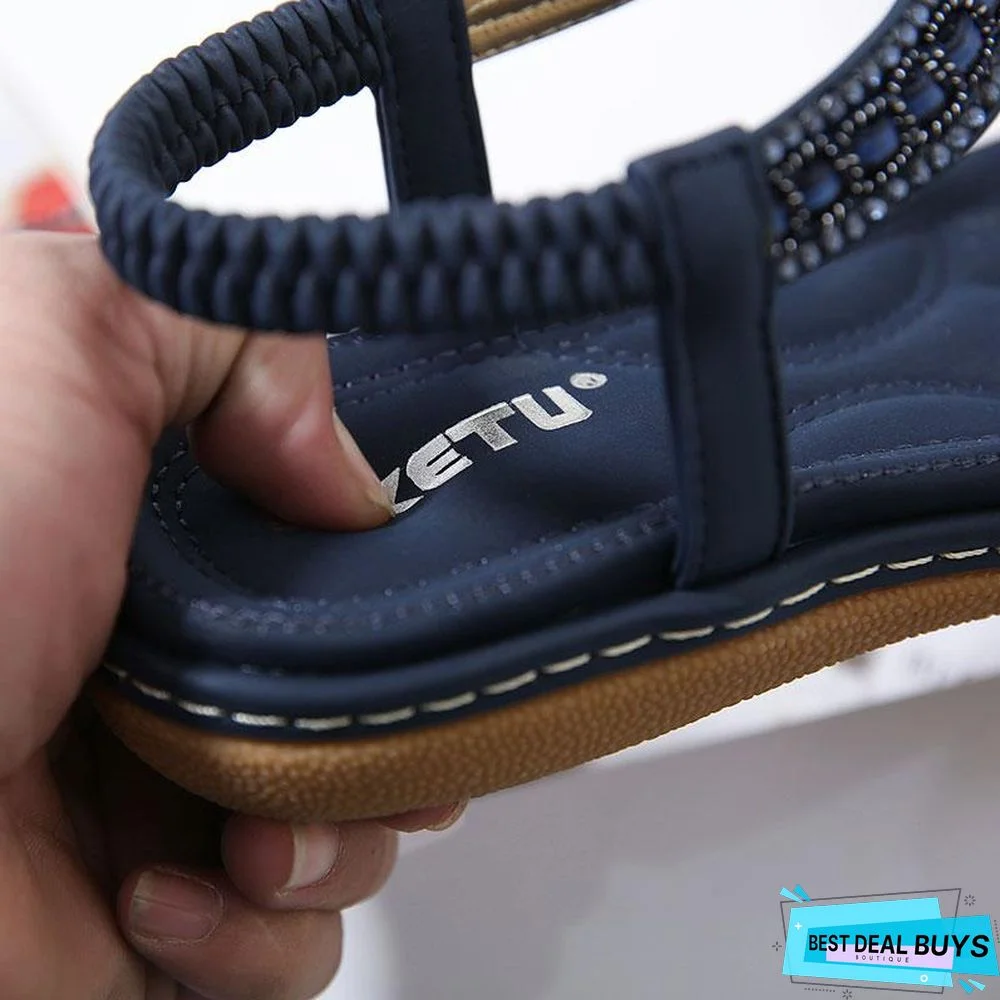 Women String Bead Flip Flop Metal Decoration Wedge Beach Sandals