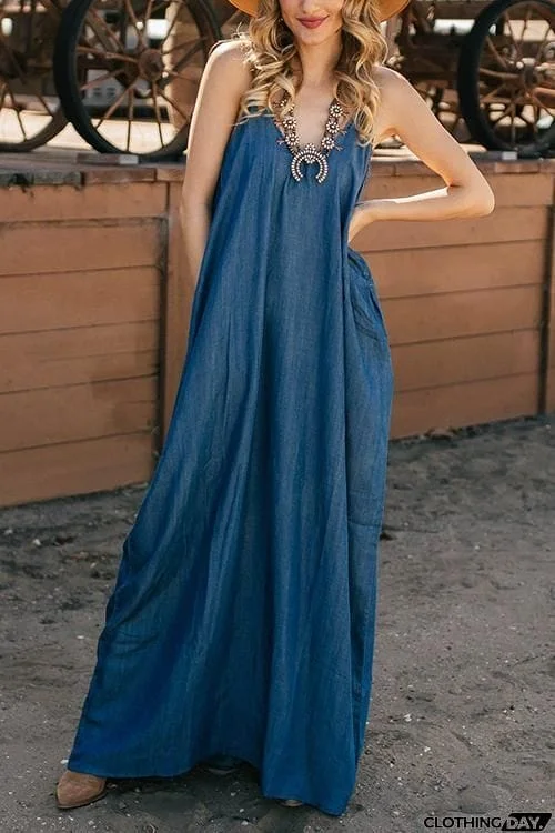 Pockets Slip Harem Maxi Dress