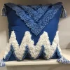 Morocco Style Plush Tassels Home Living Blue Sofa Cushion Pillow Cover