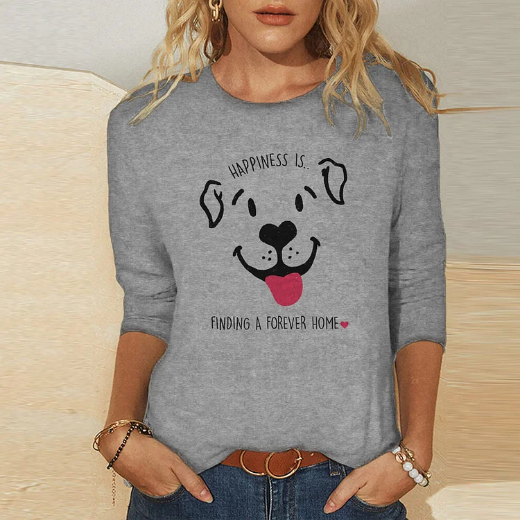 Wearshes Dog Print Long Sleeve Casual T-Shirt