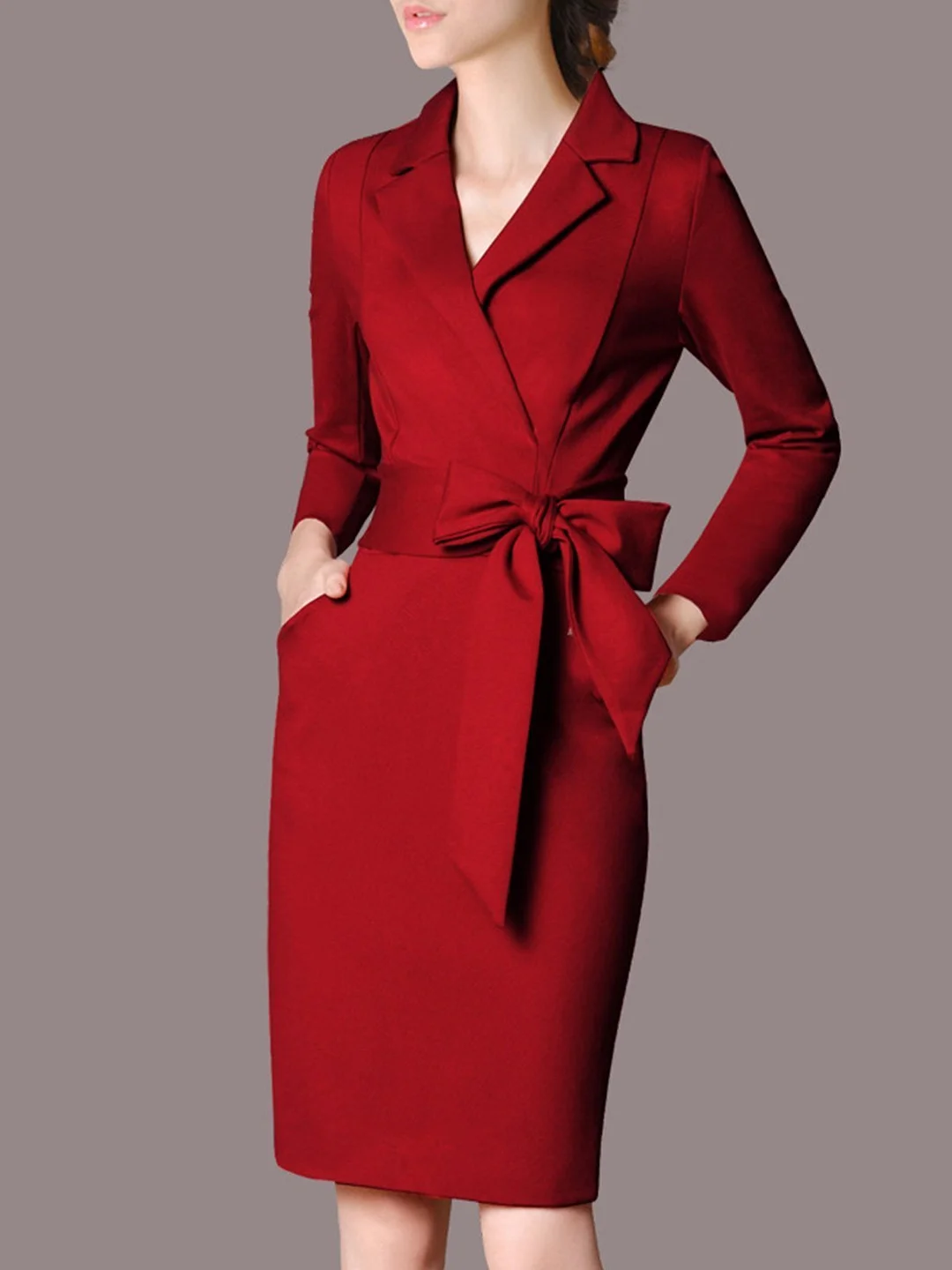 Solid Sheath Elegant Midi Dress