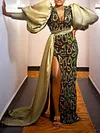 Elegant Puff Sleeve Side Empire Floral Printed Split-Side Maxi Dres