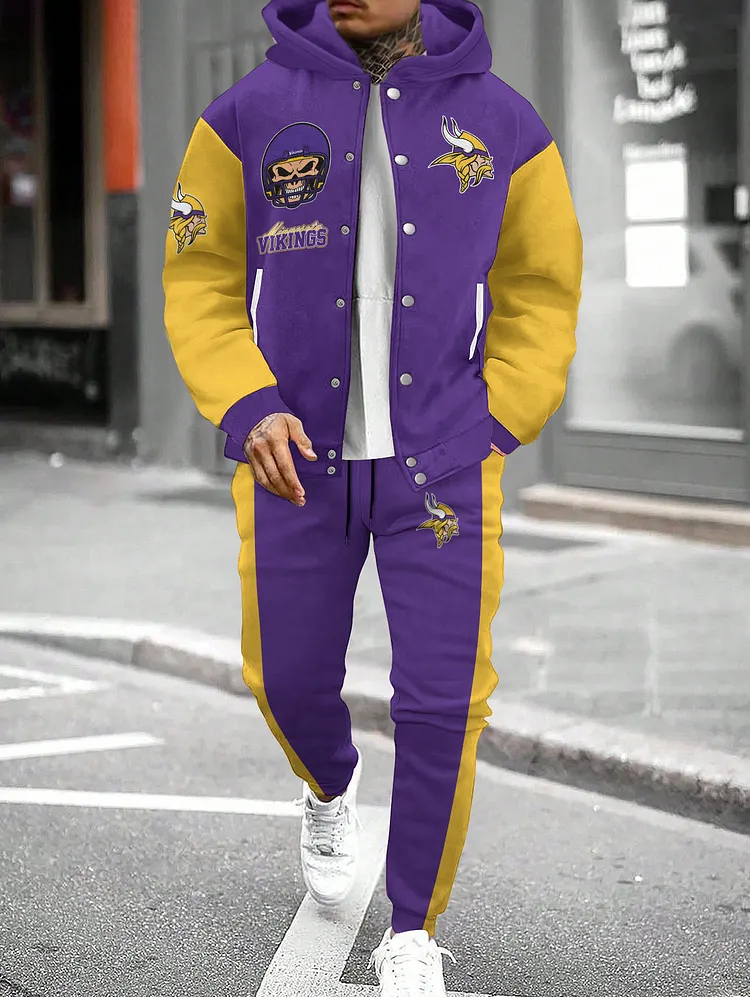 Minnesota Vikings  2026  New Design Hooded Jacket With Drawstring Waistband Joggers 2pcs Set